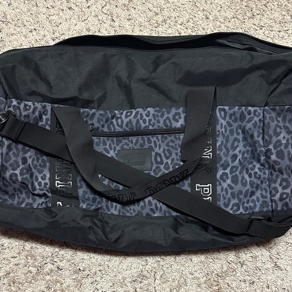 PINK Victoria's Secret Black and Gray Gym Duffel Bag